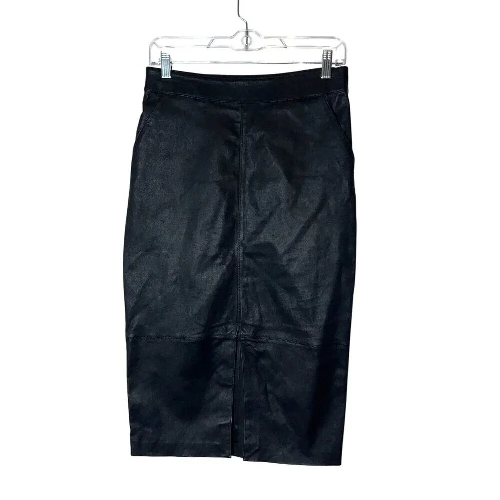 Ba&Sh Black Faux Leather Midi Pencil Skirt Size Medium